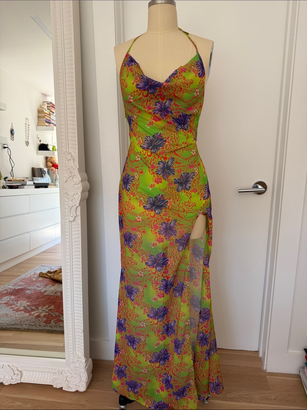 I.AM.GIA Lime Green and Purple Floral Halter Maxi Dress